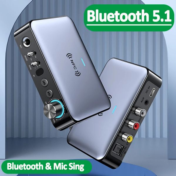 Adaptör Bluetooth Verici Alıcı 5.0 NFC Stereo 3.5mm AUX Jack Optik Koaksiyel RCA Kablosuz Ses Adaptörü + Mikrofon TV için Sing