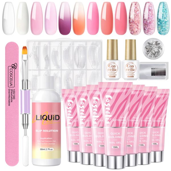 Kleider Poly -Nagel Gel Set Voll Maniküre Set Glitzer Thermal Schnellverlängerung UV Gel Kit Acryllösung Einweichen Nagelgel Polnische Set abseits