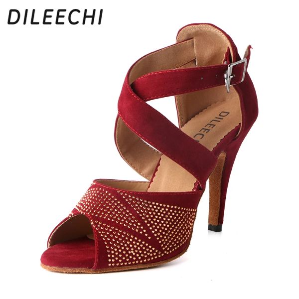 Schuhe Dileechi Red Herde Latin Dance Schuhe Frau Strass