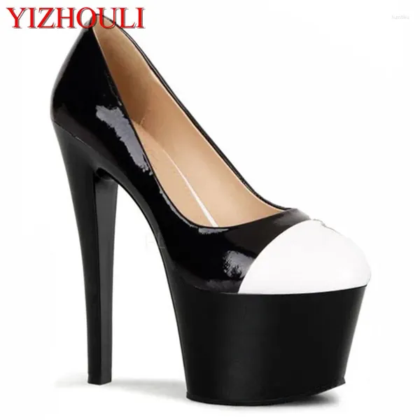 Scarpe da ballo 17 cm Donna di moda sexy tacchi ultra alti piattaforma femminile con match colorante nero bianco