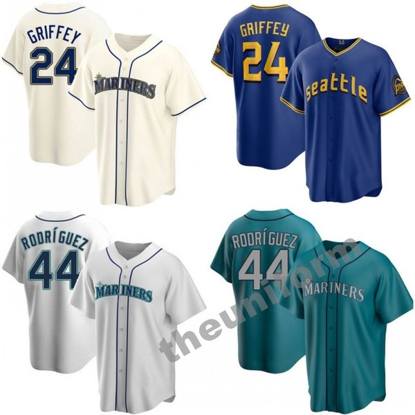 Size maschile S-3xl Seattle 24 Ken Griffey 44 Julio Rodriguez 51 Ichiro Suzuki Baseball Jersey Mariners Cucite