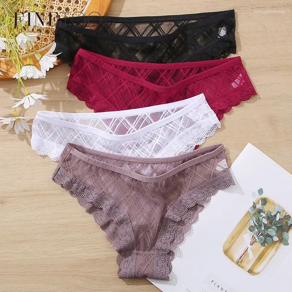 Kadın Panties Finetoo 3pcs/Set Dantel Seksi Düşük Katlı Brezilya İç Çamaşır Moda Kafes Şeffaf Uputantlar M-2XL Panty Lingerie