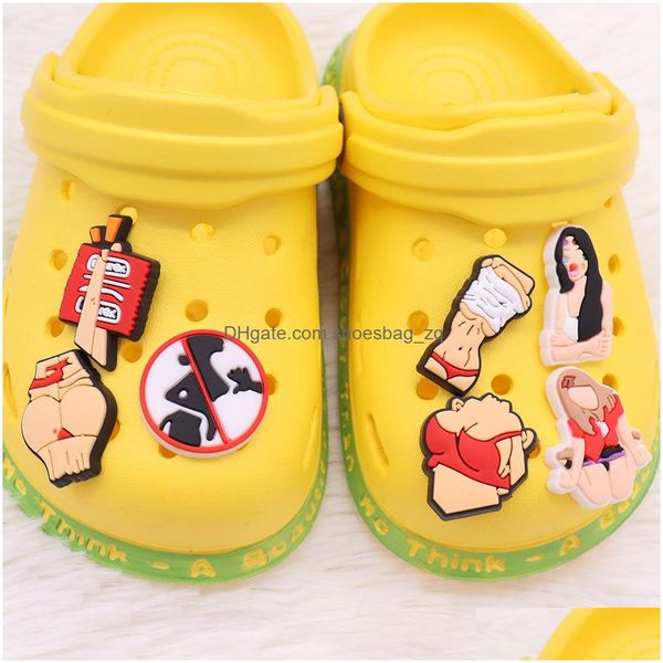 Schmuck MOQ 20pcs PVC Cartoon Frau nicht Berühre Garten Slipper Schuhschnalle Entzückende Accessoires für Armband Charms Button Clog Girls G Dhlic