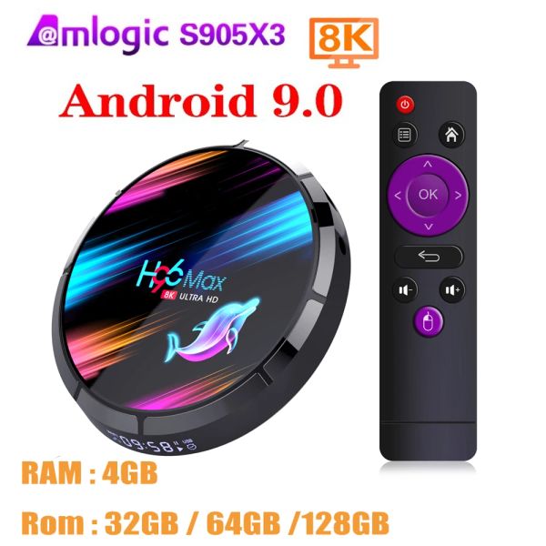 Caixa H96 Max X3 AmLogic S905X3 Caixa de TV inteligente Android 9.0 8K MAX 4GB RAM 128 GB ROM ROM Dual WiFi Media Player Set Top Box 8K H96Max