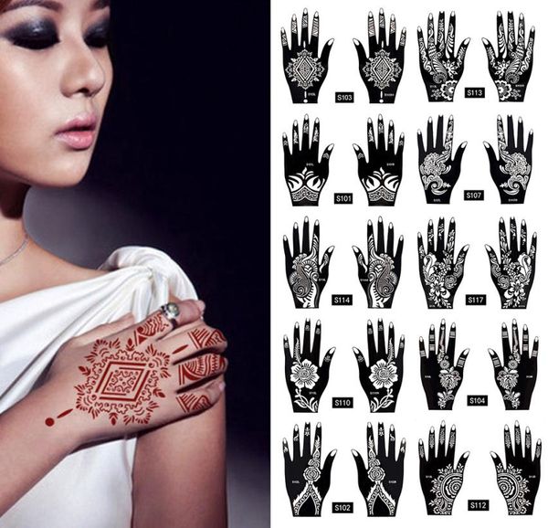 2pcsset Temporäres Tattoo Schablone 25 Designs Körperkunst Männer Frauen Indianer Henna Muster Schönheit wasserdichte falsche Arm Hand Wiederverwendung Tatoo9692047