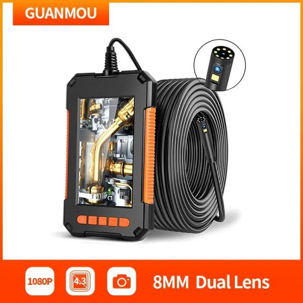 Lente da 8 mm Lens Endoscopio industriale 1080p da 4,3 pollici di ispezione digital borescope digitale con videocamera per serpente IP67 IP67 impermeabile