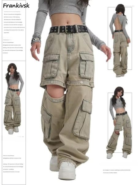 Jeans femminili donne rimovibili in stile safari americano streetwear chic multi tasche di denim pantaloni hip hop moda dolce movping autunno