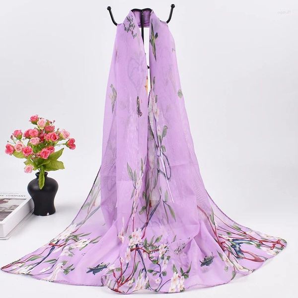 Lenços lenços frescos de pêssego de primavera flor de chiffon imprimida feminina por atacado Proteção solar fina