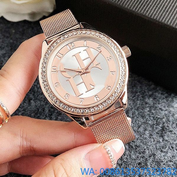 Дизайнерские часы Women 2024 New Crystal Fashion Brand Женщины Женщины Женщины Crystal Steel Metal Band Quartz Watch Watch оптом бесплатная доставка подарок