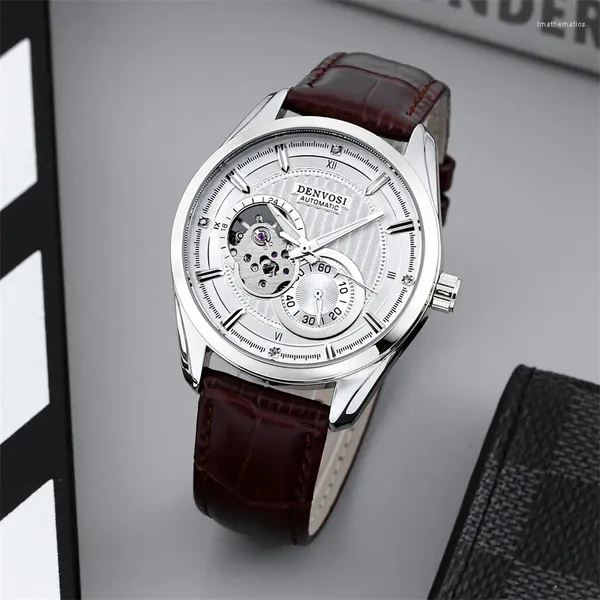 Orologi da polso versatile da uomo completamente automatico orologio meccanico di moda classico cuoio cavo