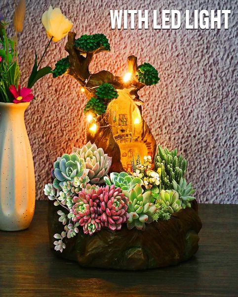 LED -Pflanzen Topf Blütenpflanzen Sukkulente DIY -Behälter mit Mini Hanging Fairy Garden House Dekor C11155281444 dekoriert