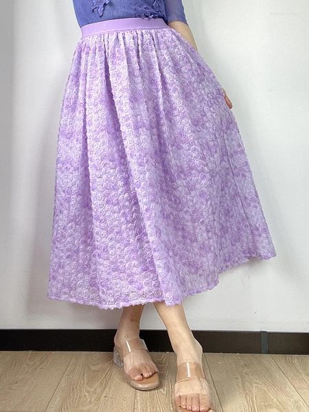 Signe Jiami Purple Florel Gonna floreale di alta qualità decorazione di fiori 3D Tulle Spring/Summer 2024 In Fairy Vacation Women Clothes