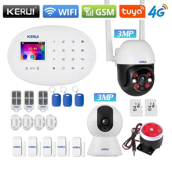 KITS KERUI W204 SISTEMA DE ALARMENT SISTEMA DE ALARMENT TUYA SEGURANÇA HOME WIFI 4G GSM Home sem fio App Controle remoto de 2,4 polegadas Alarme de ladrão de tela