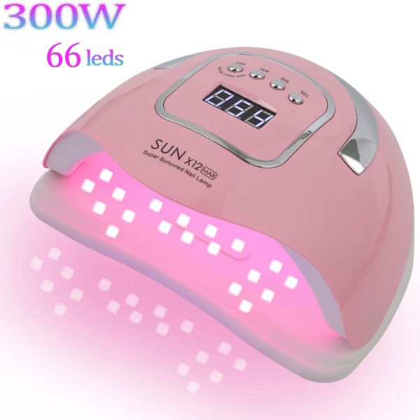 Essiccatori da 300 W 66leds Lampada per asciugatrice per unghie Big Power UV LED LADAGNO BLICE NESSUNA MANI NERA per asciugatura Gel Gel Policone Lampada per unghie portatile