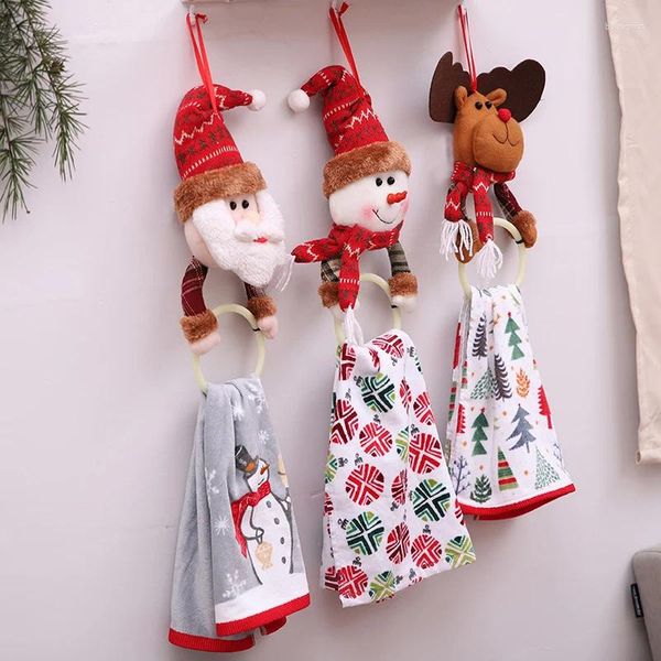 Piatti decorativi Pendanti dell'albero di Natale asciugamano portandolo per anelli appeso per bagno Babbo Natale decorazioni di stracci alci cucina