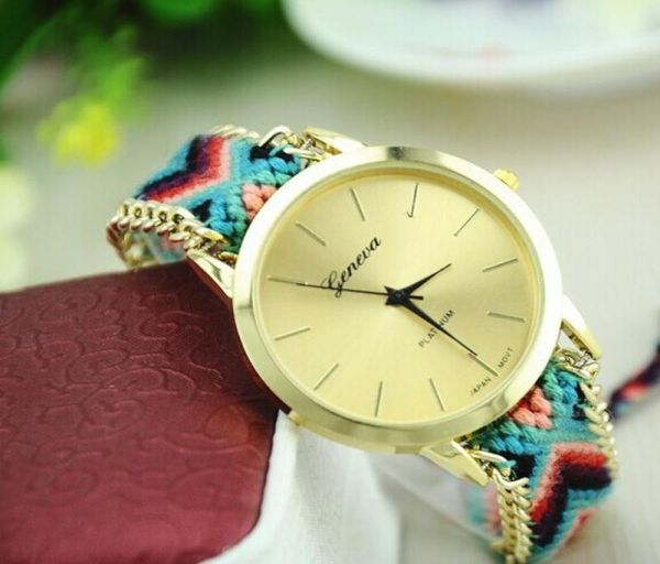 Internationale Genfer Uhren Mode handgefertigtes Seilarmband Frauen sehen handgewebte Armbanduhr Ladies Quarzt Uhr für Jungen Mädchen GIF4038079