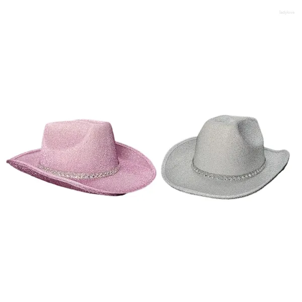 Beretti Cappello da cowboy Fedora Bachelorette Party Prop glitter Cowgirl Western per Bridal F0S4