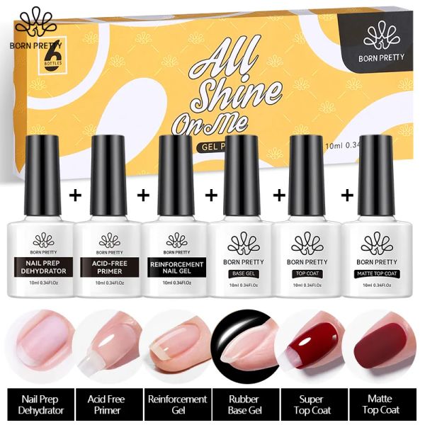 Kits, die hübsch 6pcs Super Deck Coat Basis -Gel -Set mit Nagel- und Nagelvorbereitungsdehydrator -Nagel -Gel für Nagel langlebig geboren wurden