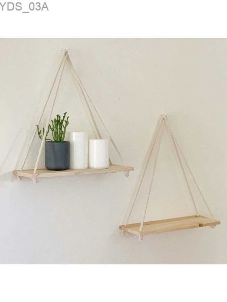 Andere Wohnkultur Holz Seil Swand Wand Hanging Plant Blumenpot -Tablett Installation Floating Frame Nordic Home Dekoration einfacher Design YQ240408