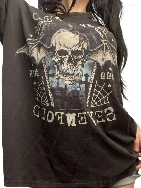 Frauen T -Shirts Frauen S Y2K Gothic Punk Shirt Graphic Print Grunge Crop Top Lose Plus Size Vintage ästhetische Streetwear (rot s)