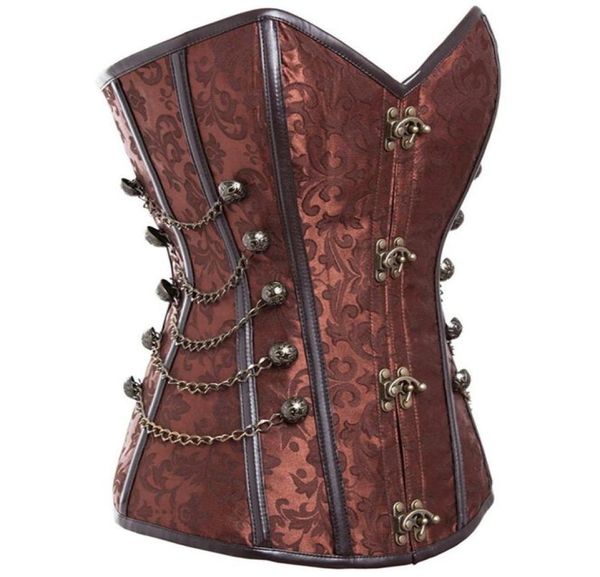 Espartilho steampunk com aperto de fecho espartilho de aço de aço de corrente de aço Treinamento de cintura bustier gótico com fivela redonda Shaper Plus S1692726