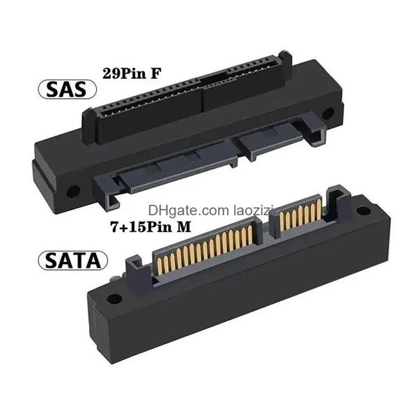 Cabos de computador Connectores SF-8482 SAS 29p fêmea para SATA 22p Adaptador masculino de 90 graus Brend Stop Small Port Port Disco rígido Service Dhmrj