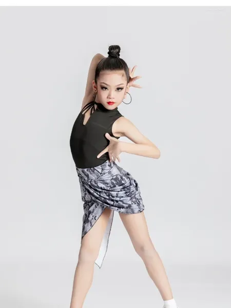 Stage Wear Wear Children Latin Dance Practice Dress Girls 'Summer Leopard Print Freesess Performance Competition