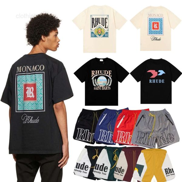 Camisetas masculinas camisa rhude mangas curtas camisetas de grife shorts femininos de sunalha