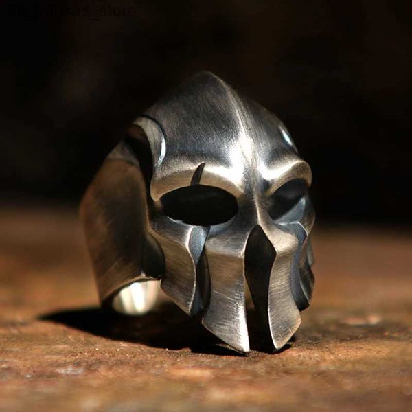 Clusterringe Europäische und amerikanische Retro Punk Spartan Warrior Maske Herren Open Ring Klassiker männlicher Krieger Helm Ring Hip-Hop Party Schmuck240408