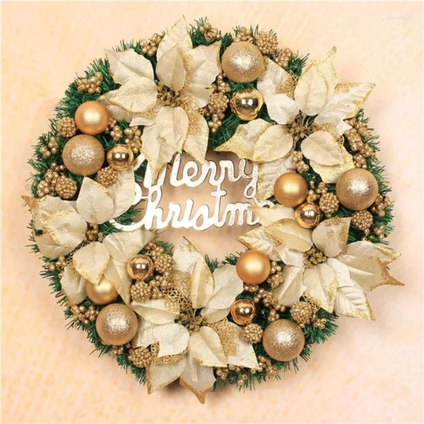 Flores decorativas 30 cm de grinaldora de Natal para a janela da porta da frente pendurada penduramento pente de pinecone berry guirlanda 2024 anos Ornamento