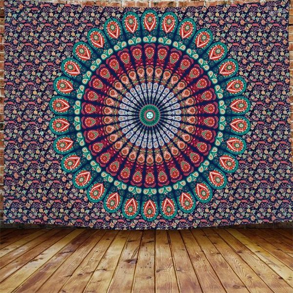 Гобетрики 2024 Дизайн индивидуальная ткань полиэстер Индия Хиппи украшения стена висят гобелен мандалы для гостиной