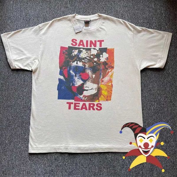 Erkek Tişörtleri Yıkanmış Saint Michael T-Shirt Erkek Kadınlar Büyük Boy Vintage Kısa Kollu Joker Graffiti Baskı Tişört Tee Tips J240402