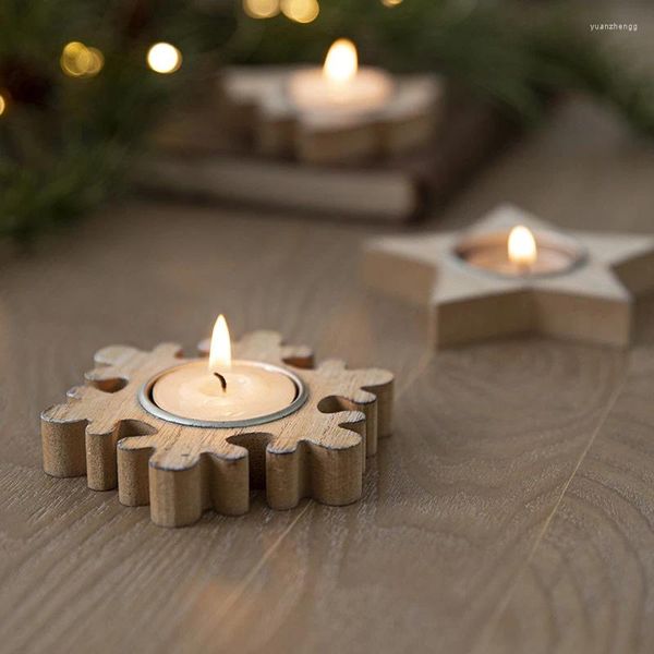 Titulares de vela requintados natal de madeira castiçadeira decorativa árvore de neve em forma de estrela em forma de forma criativa de mesa criativa de mesa