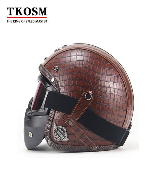 Tkosm Vintage 34 Caschi in pelle Casco motociclistico aperto Casco da motocicletta per elmetti per elmetti motociclisti Motocros Visor2292032