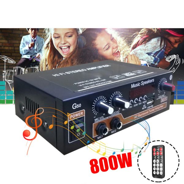 Amplificador 110v220V Universal Bluetooth Smart HiFi Digital Power Amplifier FM Radio Player Player USB DVD MP3 AMP de reverberação