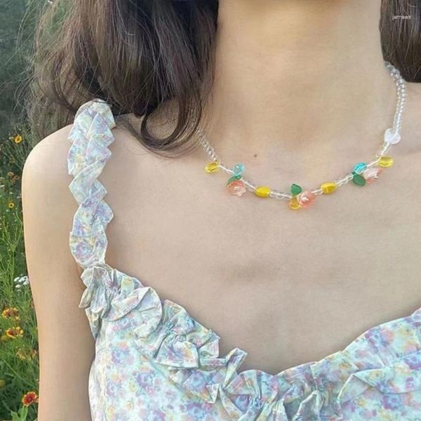 Collane a ciondolo Q0KE Boemian Collana con perline di fiore Seme colorato di seme di alta qualità estate di gioielli acrilici estivi di alta qualità