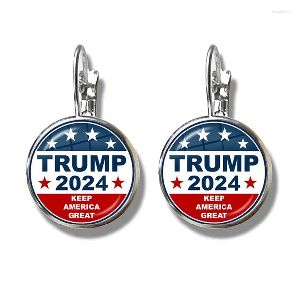 Orecchini per borchie Donne per Trump 2024 American USA Election Glass Cabochon 3D Stampa Silver Placted Hook Girls