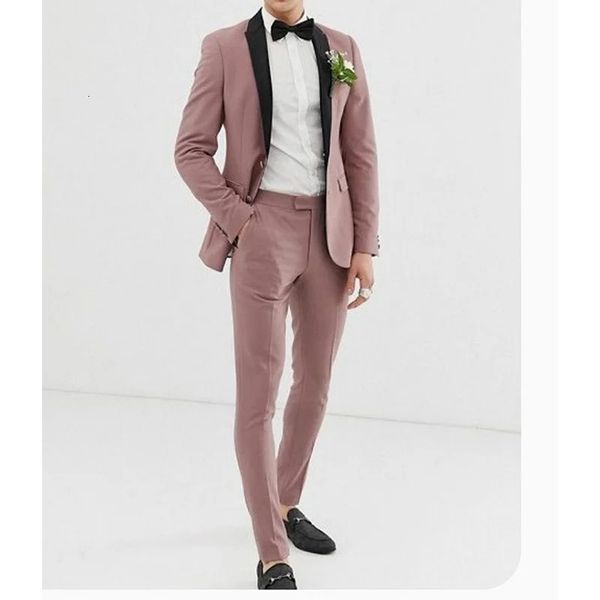 2024 Dusty Pink Black Schal Revers Männer Anzüge Prom Terno Maskulino Bräutigam Kostüm Homme Blazer Hochzeit 2 Stücke 240329