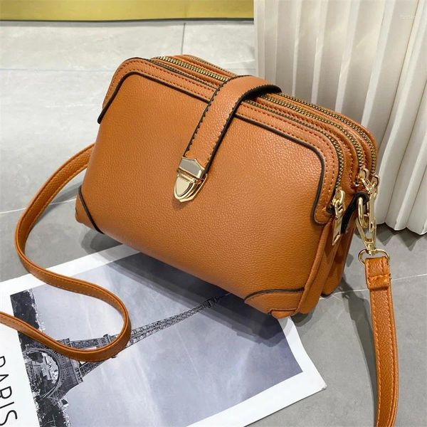 Bolsas de ombro designer de luxo cor sólida cor de bolsa de bolsa feminina crossbody ladies pu couro de 3 camadas slamchel