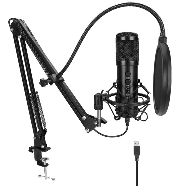 Mikrofone USB -Computer -Mikrofonkondensator -Aufnahmemikrofon mit Kopfhörerausgabe- und Lautstärkeregel -Schaltflächen zum Spielen von YouTube -Video