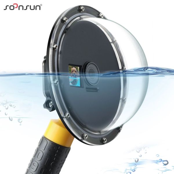 Câmeras Soonsun Porta de Dome Impermeável para DJI OSMO Câmera de ação Lente de porta de cúpula de mergulho subaquática com estojo impermeável e garra flutuante