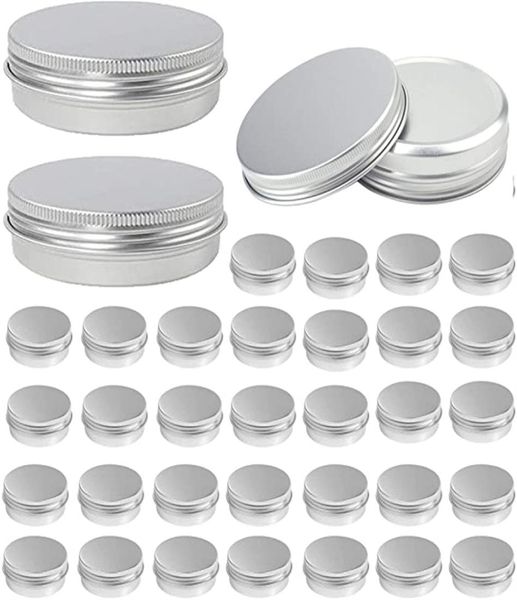 Caixas de armazenamento caixas de alumínio latas redondas com tampa de 2 onças de metal latas de vela de vela de alimentos para parafuso para artesanato armazenamento diy silve5724467
