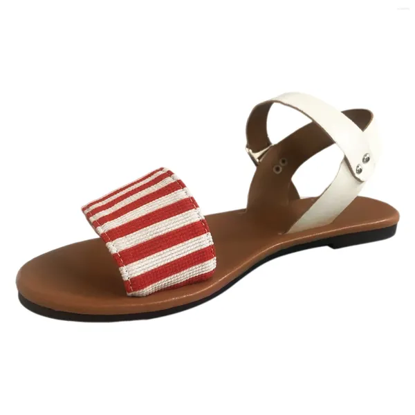 Sandals verão feminino simples cor sólida cor lateral grande grande fivela strap roma estilo estilo para meninas