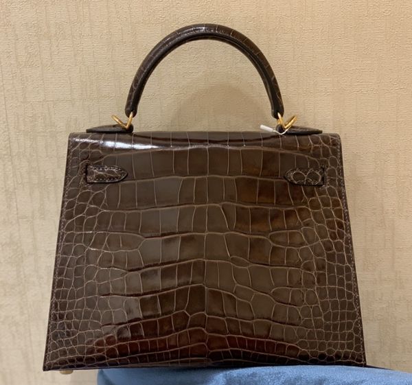 Women Brand Geldbörse Designer -Tasche Luxus Handtasche25 cm Real Shinny Crocodile Haut vollständig handgefertigt Qualität Großhandelspreis Schnelle Lieferung
