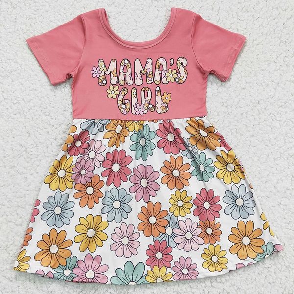 Boutique meninas de meninas vestido de flor de manga curta vestidos de manga curta leite seda de alta qualidade mama menina roupas roupas 240403