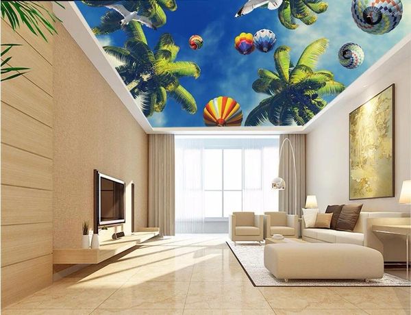 Обои на обои на заказ обои 3D потолочные фрески Домашний декор Голубой небо кокосовые деревья.