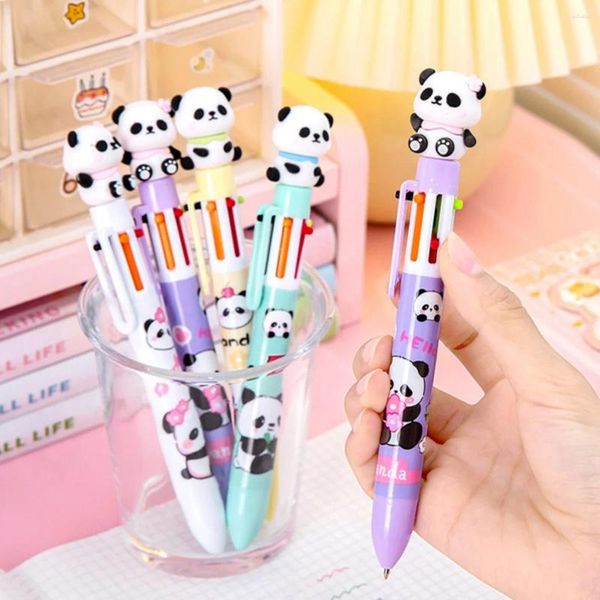 PCs/lote kawaii panda 6 caneta esferográfica mecânica colorida para estudantes escolar escriving suprimentos de presente de papelaria