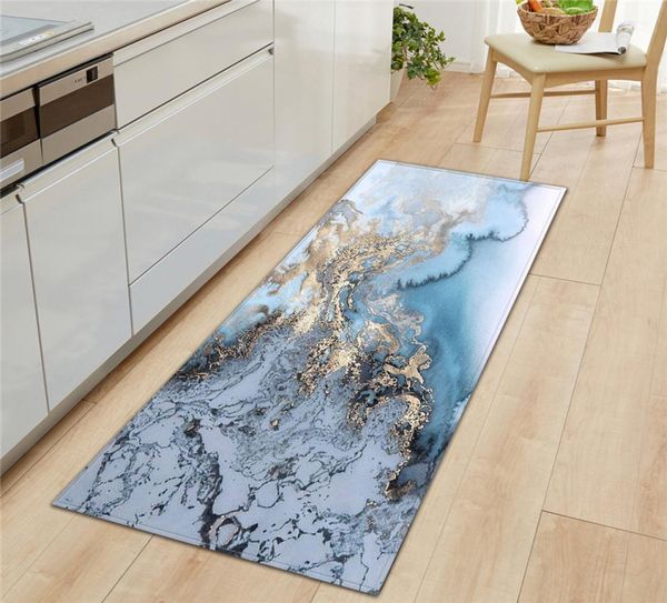 Tappeti da cucina lunghi tappetini da cucina lunghi tappeti da cucina con stampato in marmo bianco nero.