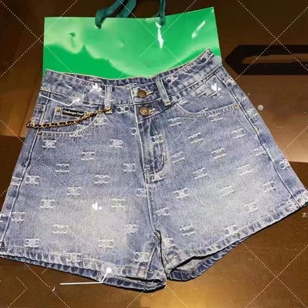 Estate nuove cortometraggi donne jeans designer jeans women versione indefinita della stampa rossa netta senior lavati blu a doppio pulsante femmina pacchetto sottile hip pantaloni a-line