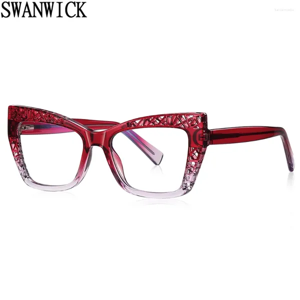 Güneş gözlükleri Swanwick kedi göz gözlükleri kadınlar için oyuk mavi ışık gözlükleri çerçeveler kare gradyan Avrupa tarzı yeşil pembe şeffaf lens tr90